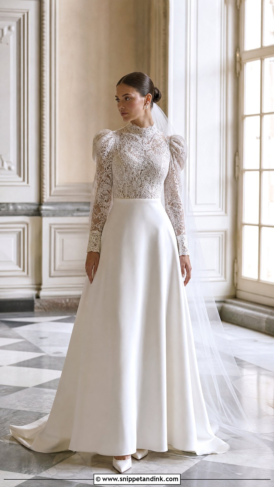 High Neck Wedding Dress with Puffy Sleeves - Snippet and Ink - 20 Wedding Dresses with Puffy Sleeves