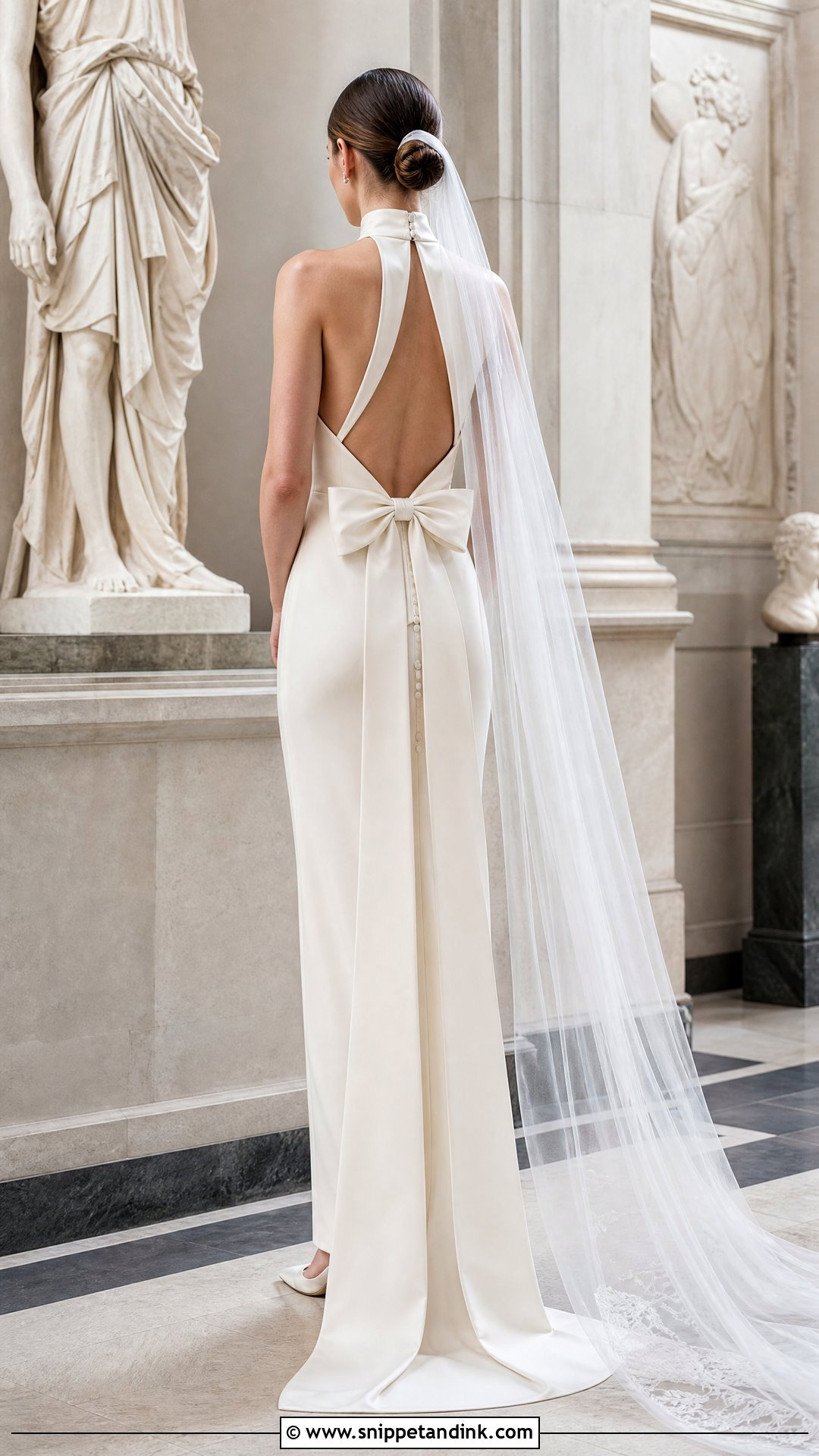 High Neck Wedding Dress with a Bow Back - Snippet and Ink - 20 Wedding Dress with a Bow Ideas