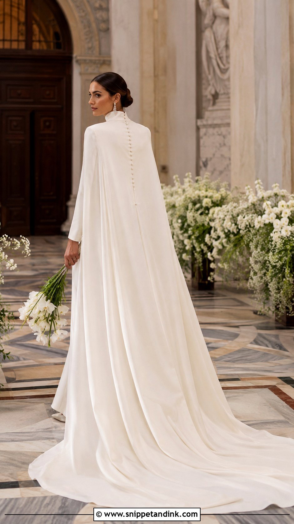 High Neck Wedding Gown With Cape Train - Snippet and Ink - 20 Wedding Gown with Cape Ideas