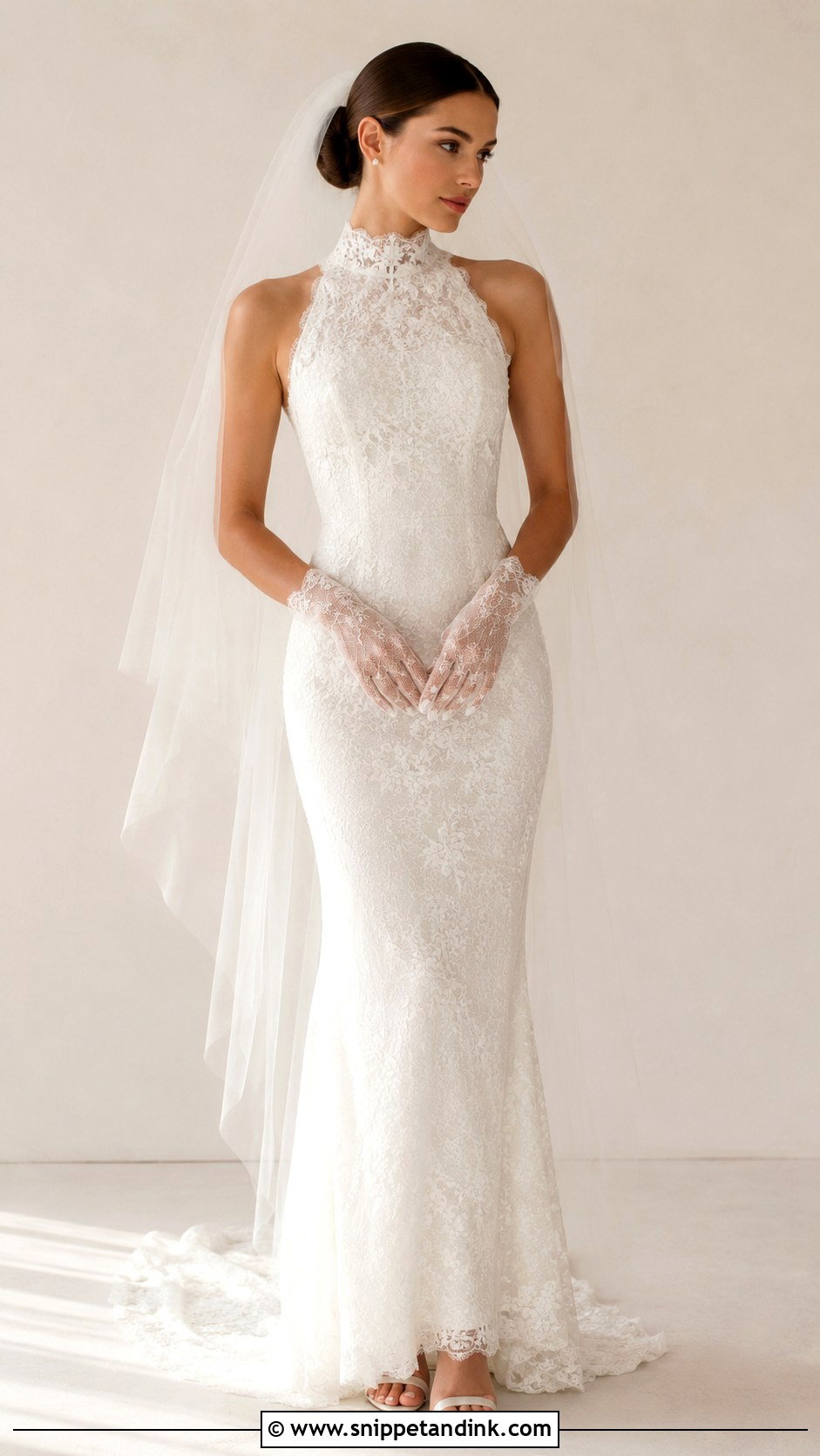High Neck Wedding Gown With Lace Gloves - Snippet and Ink - 25 Wedding Gown with Gloves Ideas