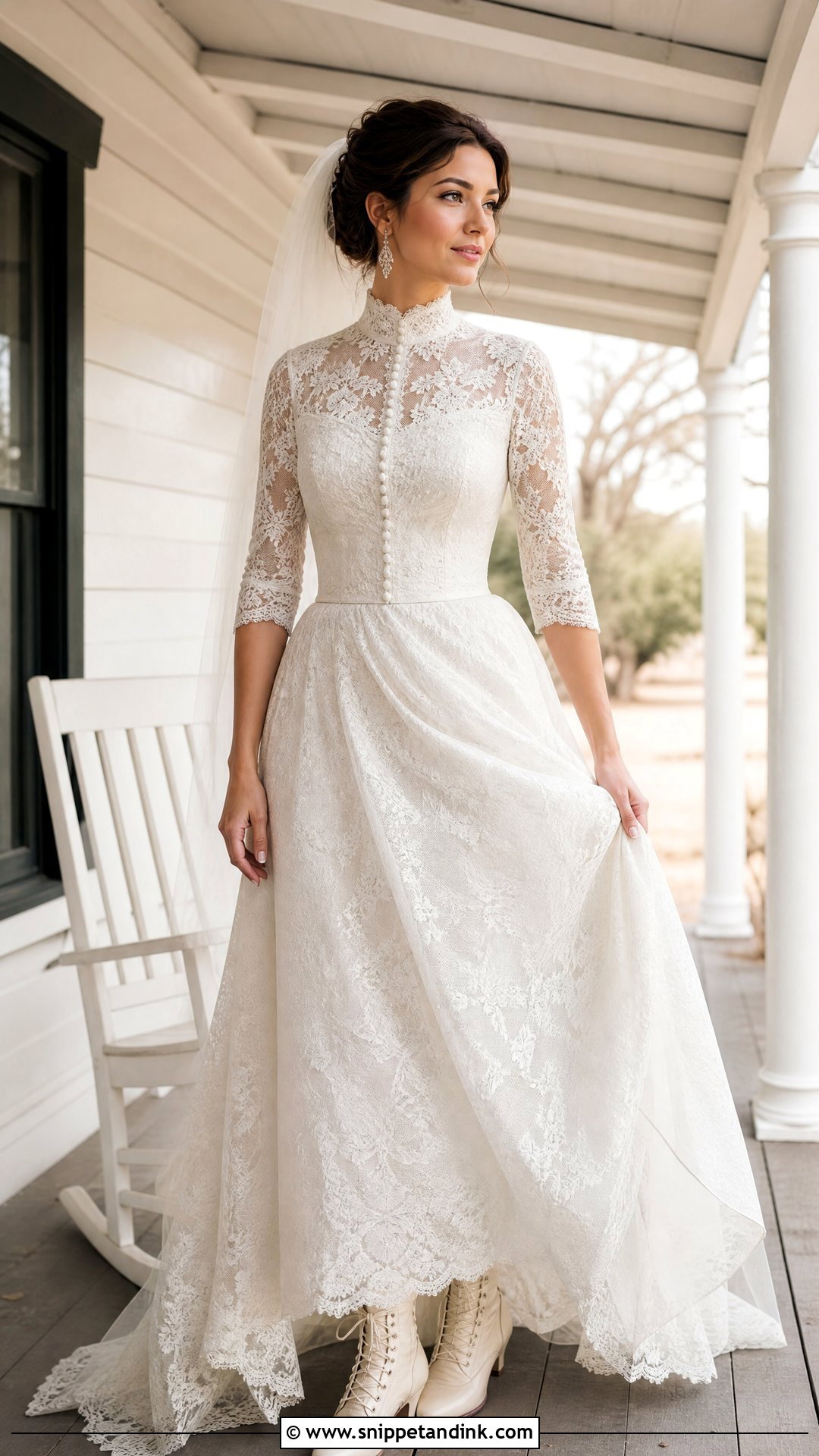 High Neck Western Lace Wedding Dress - Snippet and Ink - 20 Western Lace Wedding Dress Ideas