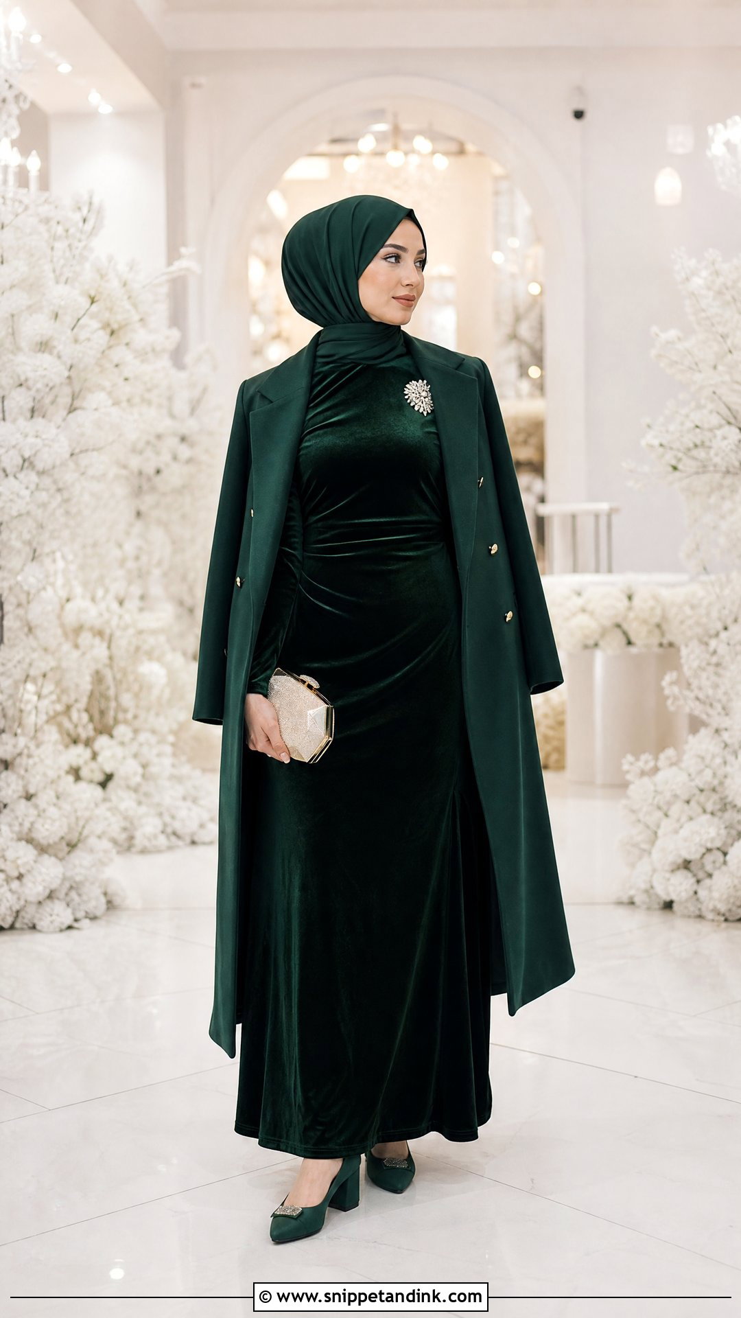 High Neck Winter Gown With Hijab - Snippet and Ink - 20 Hijabi Wedding Outfit Ideas