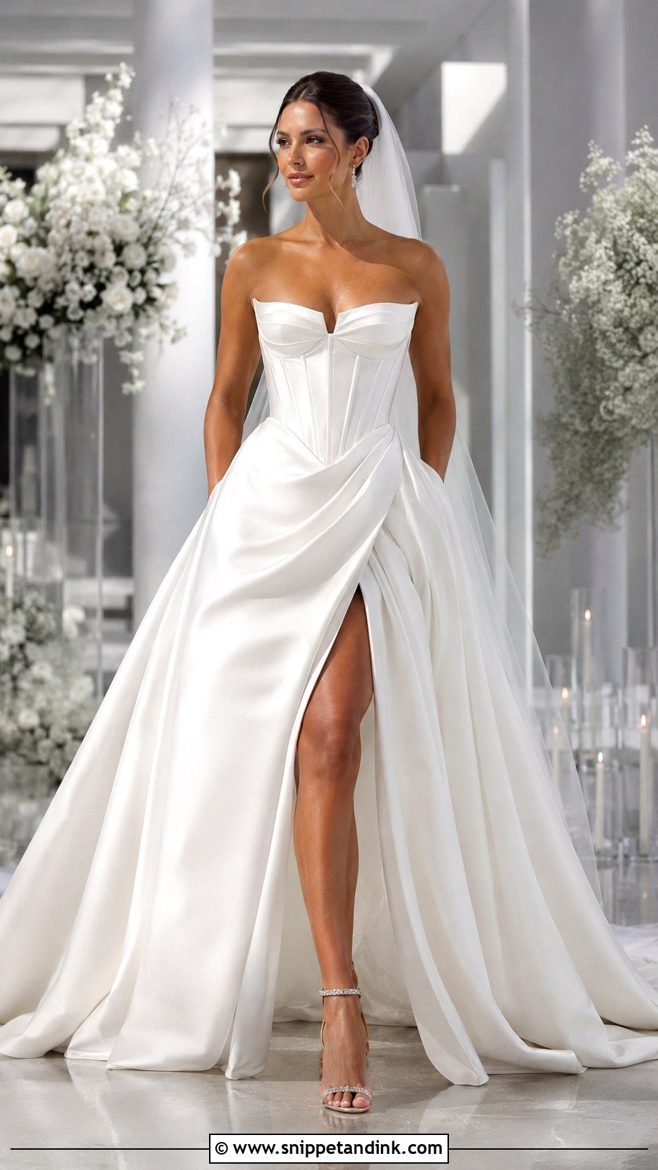 High Slit Corset Ball Gown Wedding Dress - Snippet and Ink - 20 Corset Ball Gown Wedding Dress Ideas
