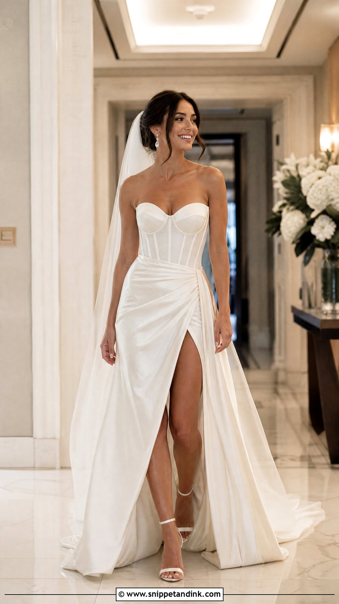 High Slit Corset Wedding Dress - Snippet and Ink - 25 Corset Top Wedding Dresses