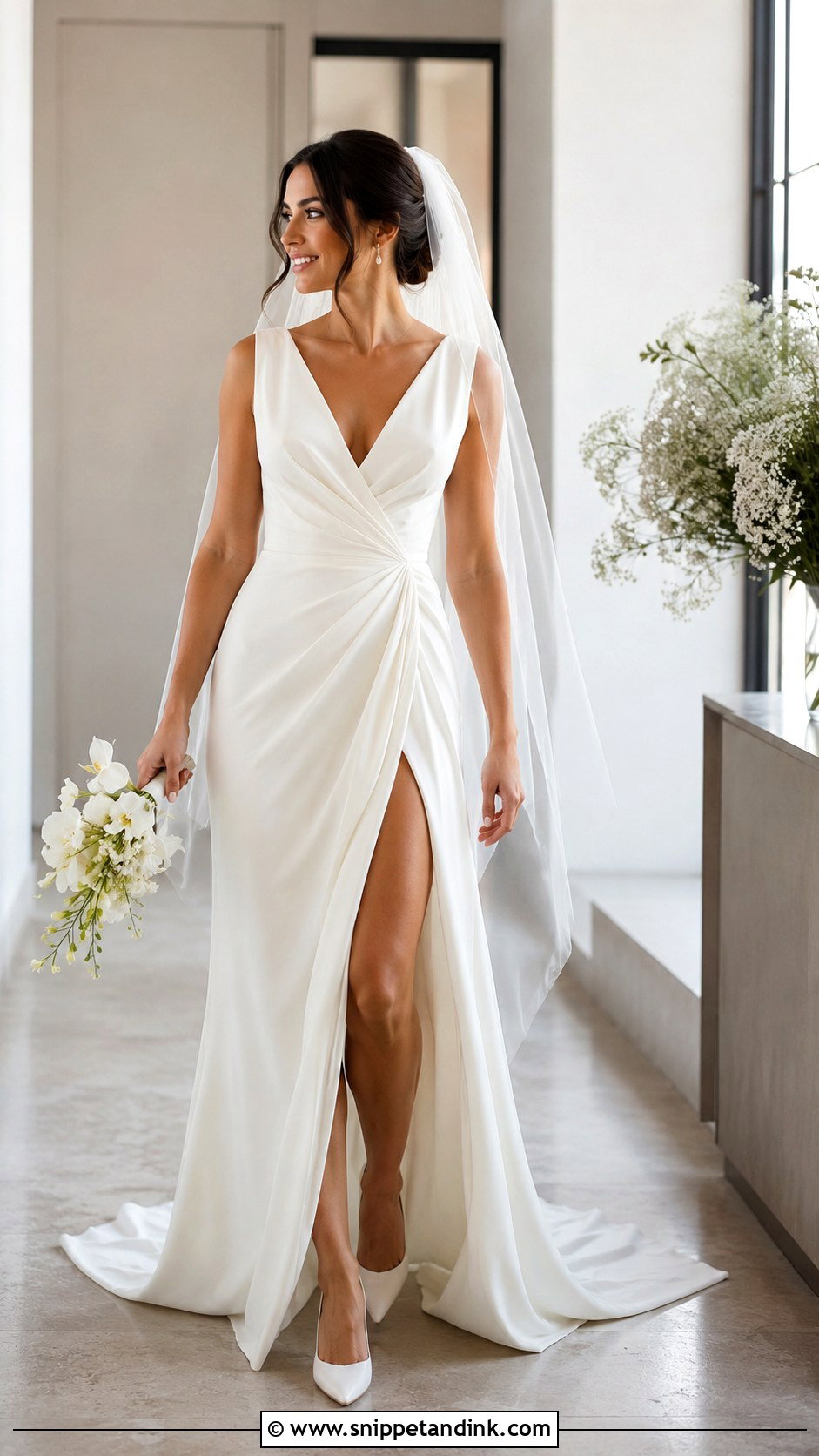 High Slit Draped Wedding Dress - Snippet and Ink - 20 Draping Wedding Dress Ideas