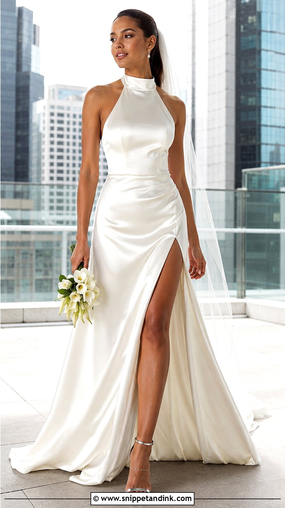 High Slit High Neck Halter Wedding Dress - Snippet and Ink - 20 High Neck Halter Wedding Dress Ideas