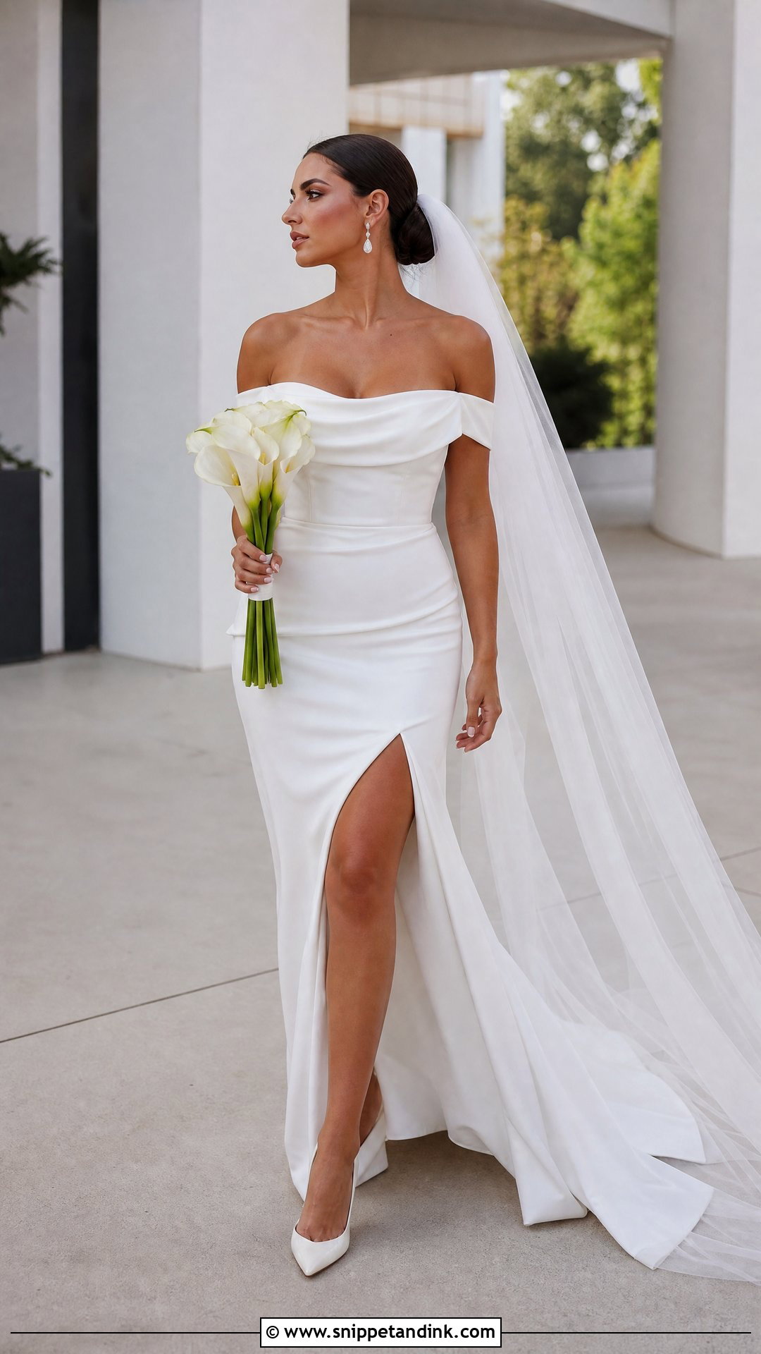 High Slit Off the Shoulder Mermaid Wedding Dress - Snippet and Ink - 20 Off the Shoulder Mermaid Wedding Dress Ideas