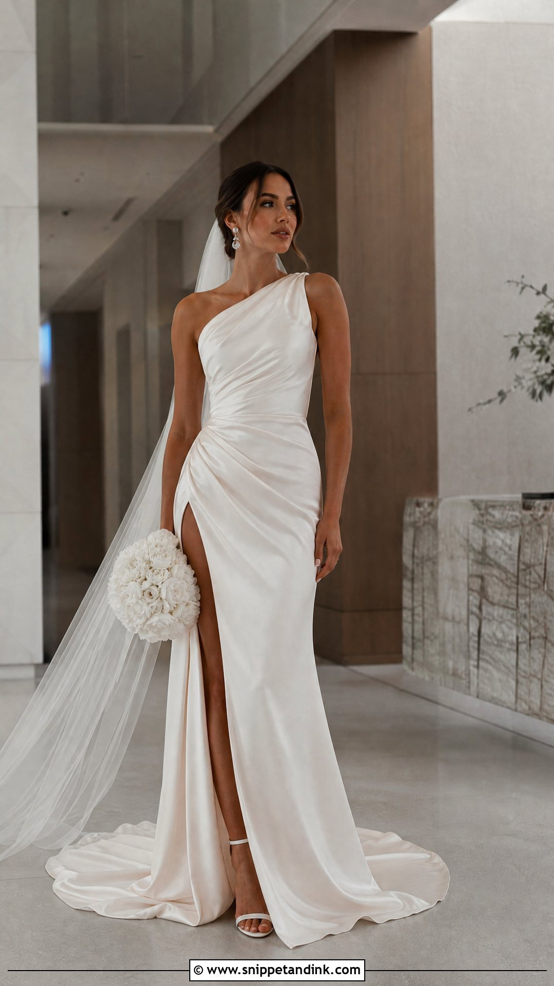 High Slit Satin Wedding Dress - Snippet and Ink - 20 Silky Satin Wedding Dress Ideas