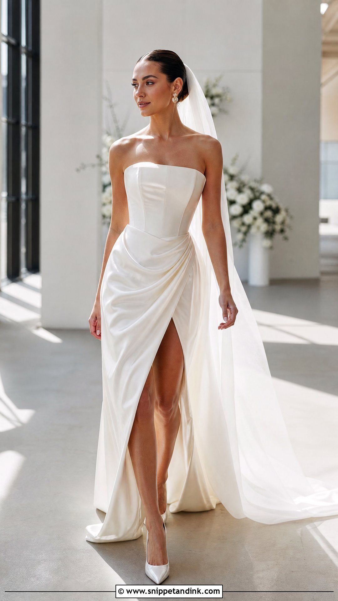 High Slit Silk Satin Wedding Gown - Snippet and Ink - 20 Silk Satin Wedding Gown Ideas