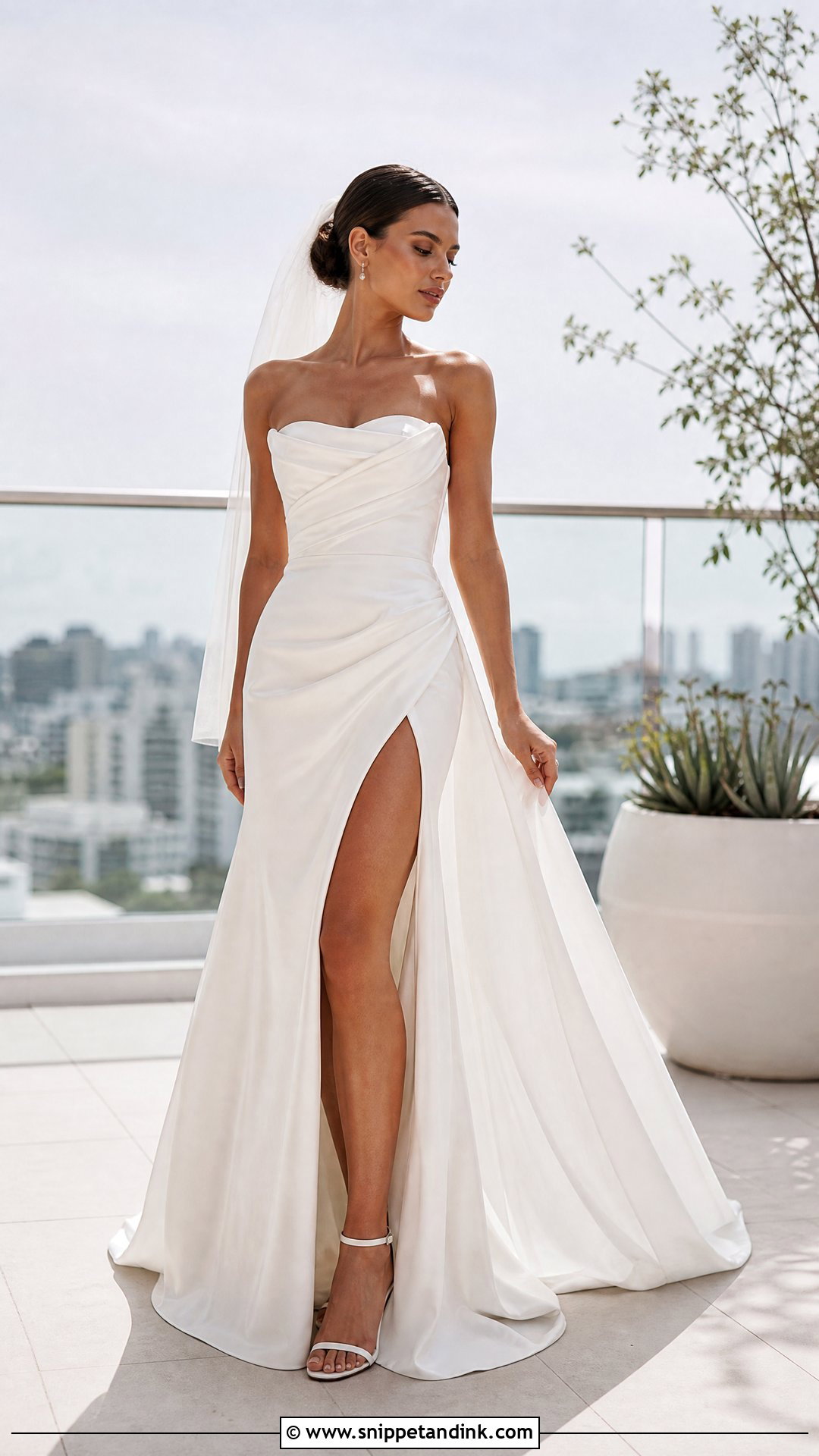 High Slit Strapless Wedding Gown - Snippet and Ink - 20 Strapless Wedding Gown Ideas