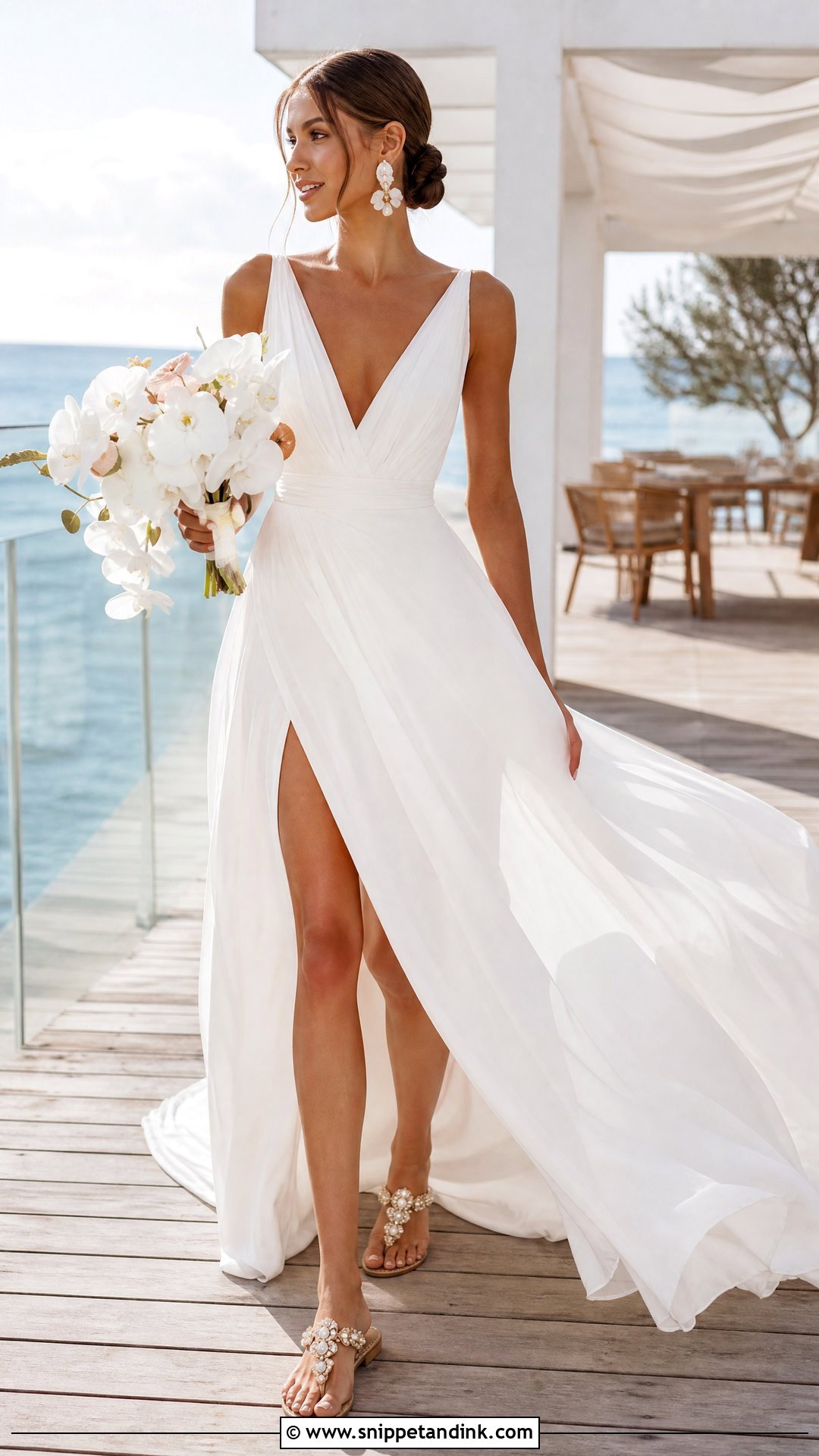 High Slit Tropical Wedding Dress - Snippet and Ink - 20 Tropical Wedding Dresses