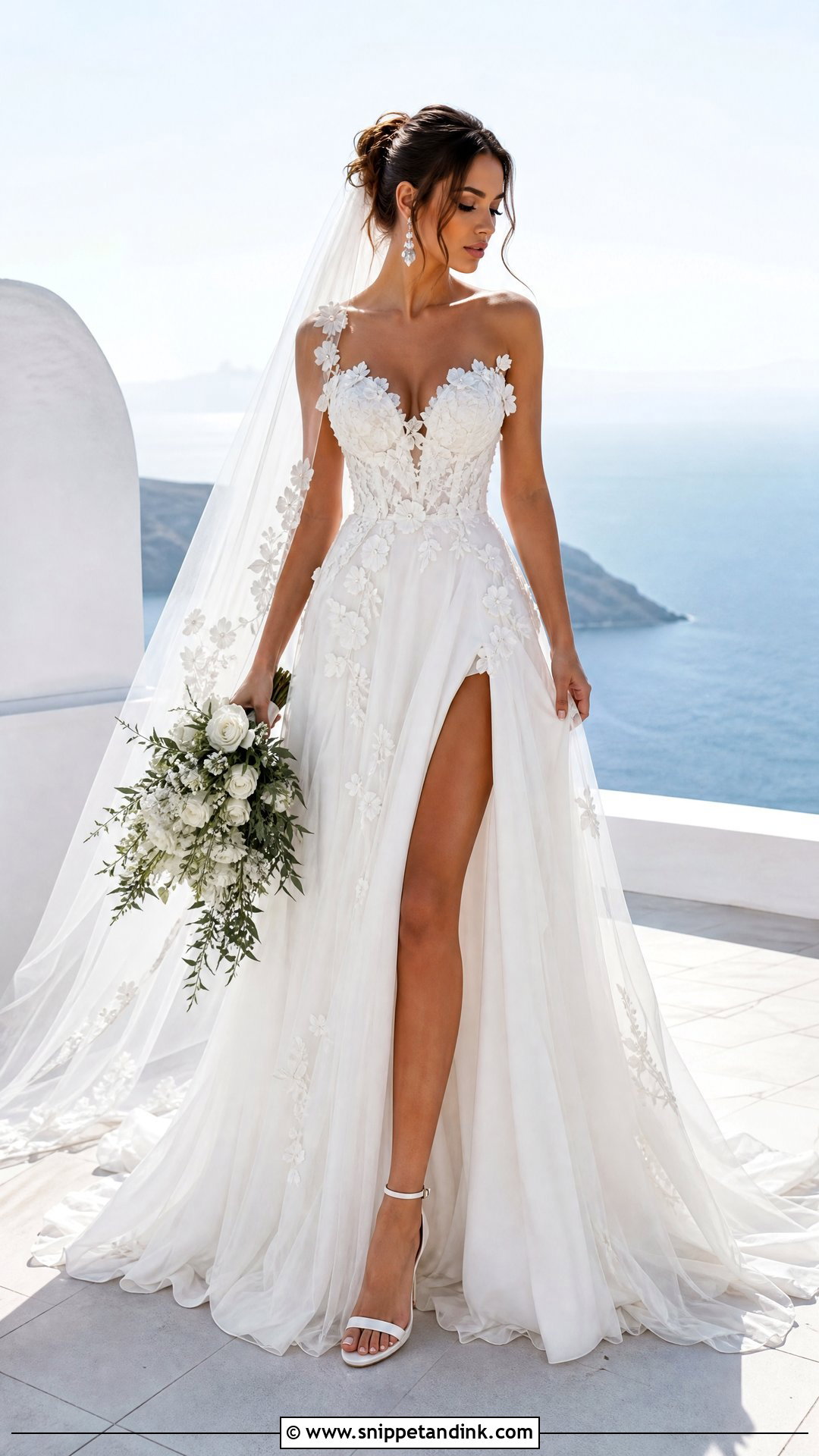 High Slit Wedding Dress With 3D Flowers - Snippet and Ink - 20 Wedding Dress 3d Flowers