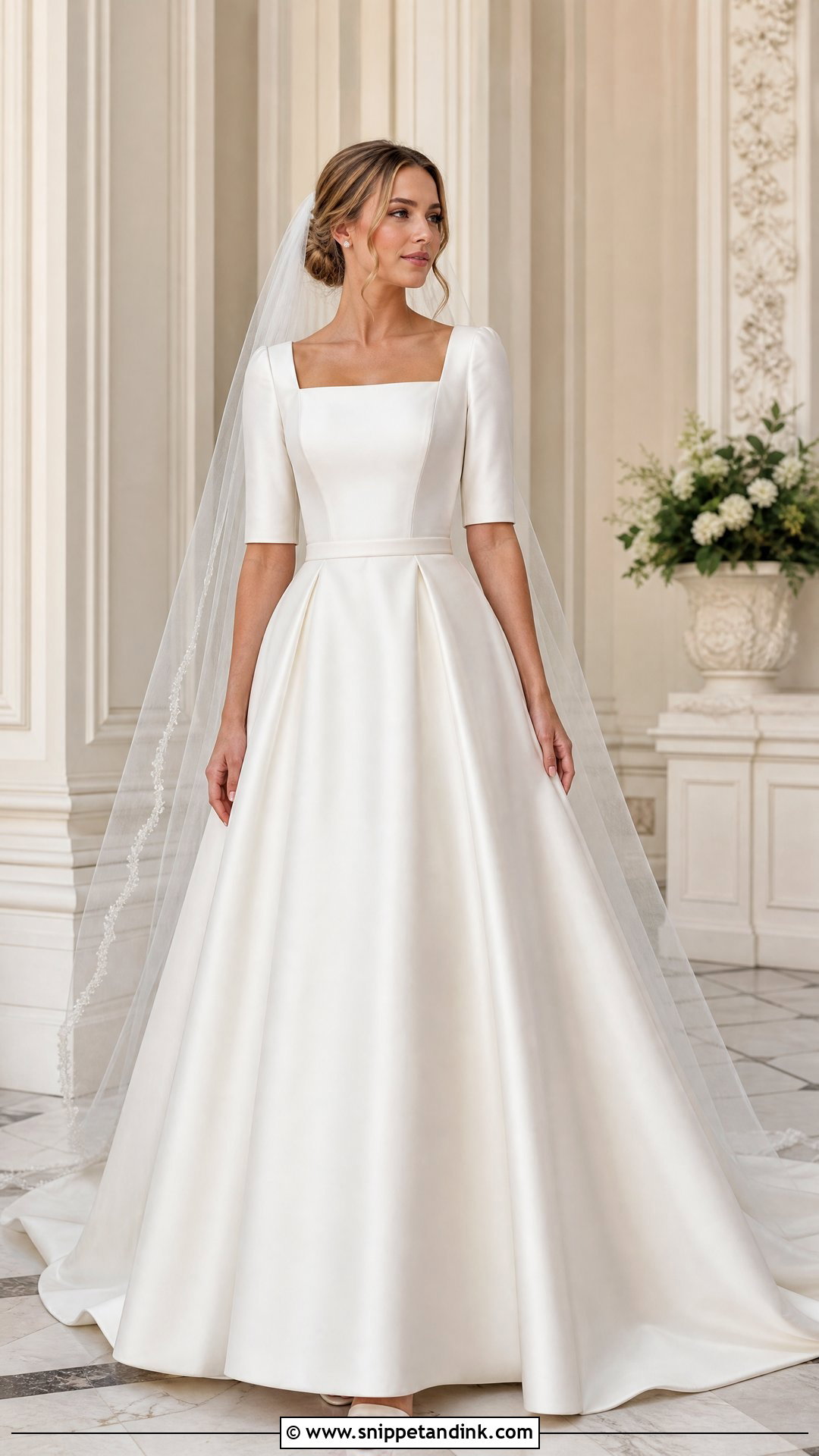 High Square Neck Wedding Dress - Snippet and Ink - 25 Modest Old Money Wedding Dress Ideas