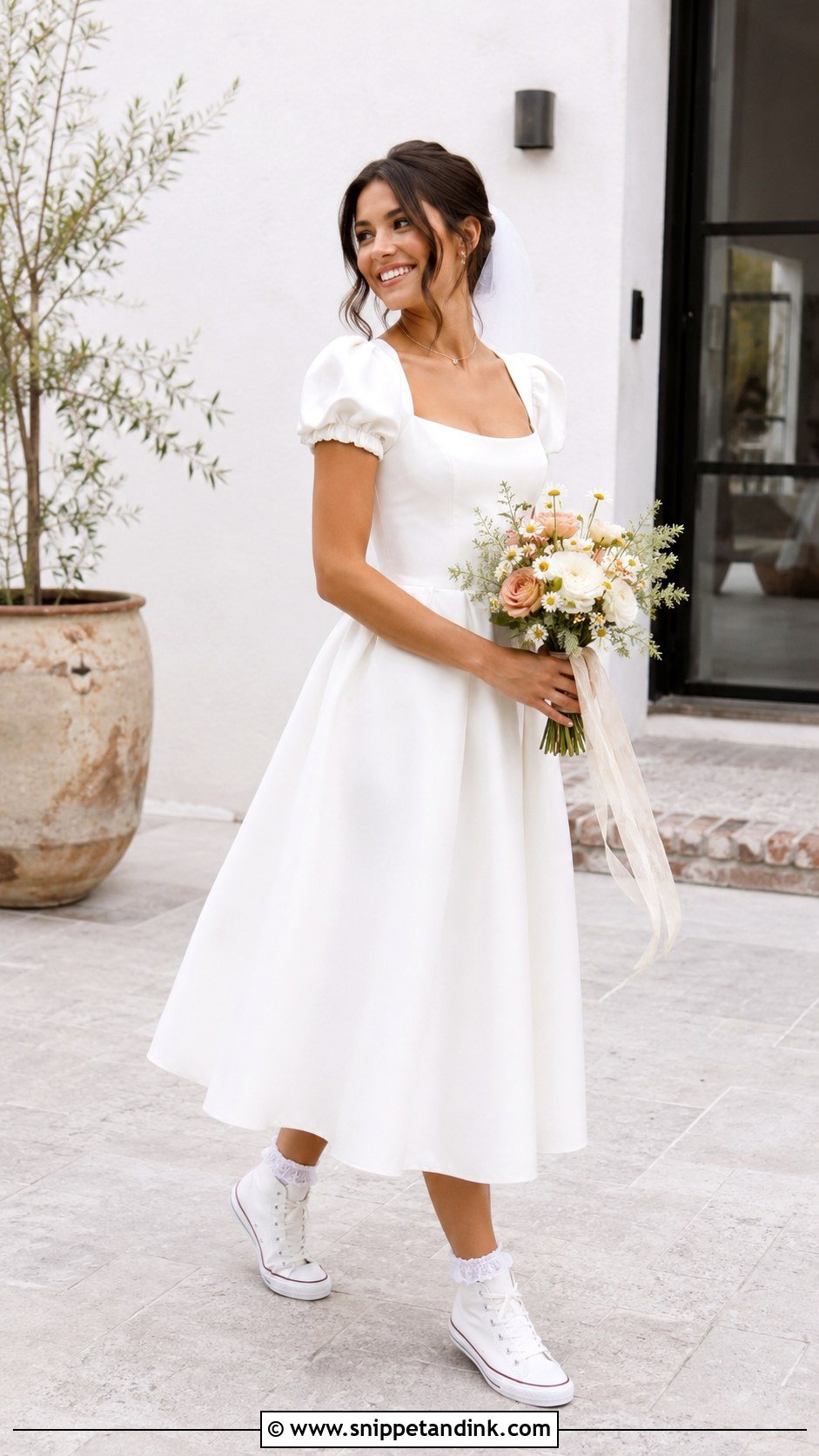 High Top Bride Sneakers With Tea Length Dress - Snippet and Ink - 25 Bride Sneakers Ideas