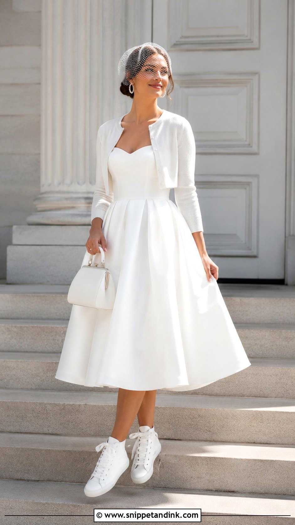 High Top Wedding Trainers With Tea Length Dress - Snippet and Ink - 20 Wedding Trainers Ideas
