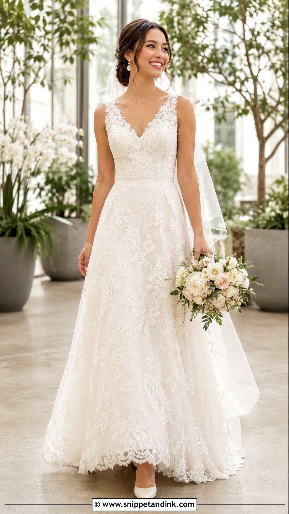 High Waist Lace A Line Wedding Dress - Snippet and Ink - 20 Best Wedding Dresses for Short Brides
