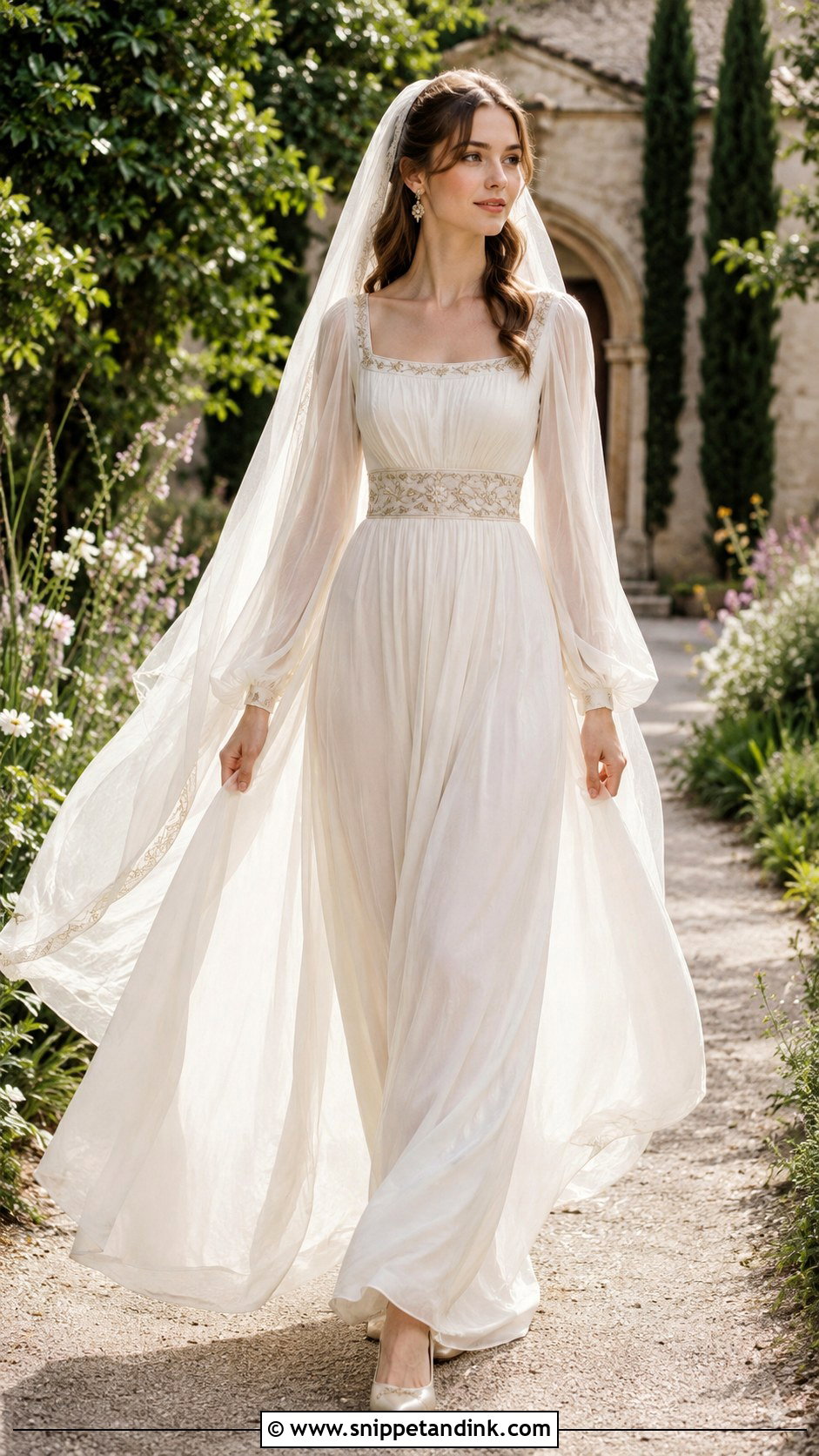 High Waist Medieval Wedding Dress With Flowing Sleeves - Snippet and Ink - 20 Medieval Style Wedding Dress Ideas