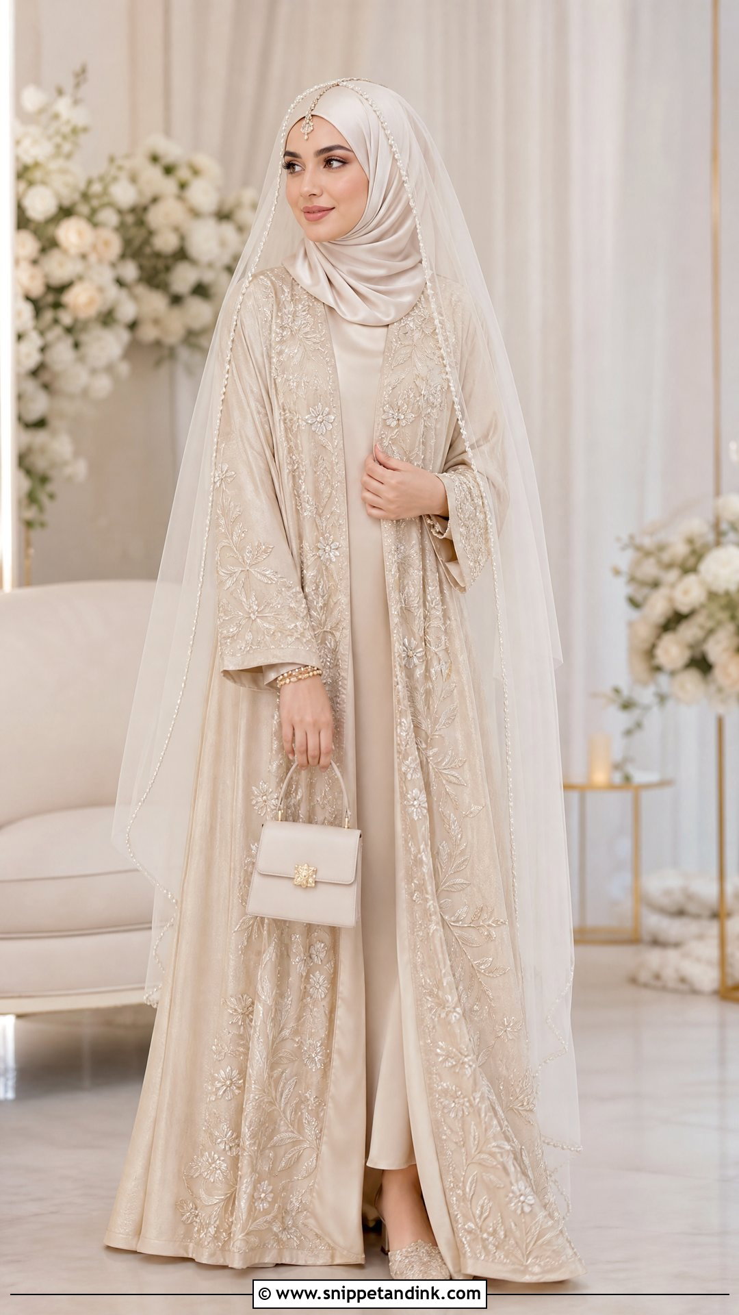 Hijab Friendly Embroidered Abaya Nikkah Bride Outfit - Snippet and Ink - 20 Nikkah Bride Outfit Ideas