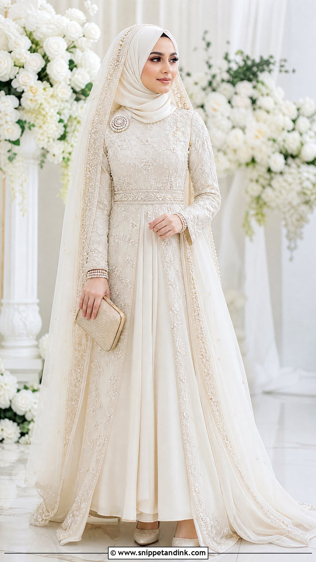 Hijab Friendly Ivory Gown Nikah Dress - Snippet and Ink - 20 Pakistani Bridal Nikah Dress Ideas