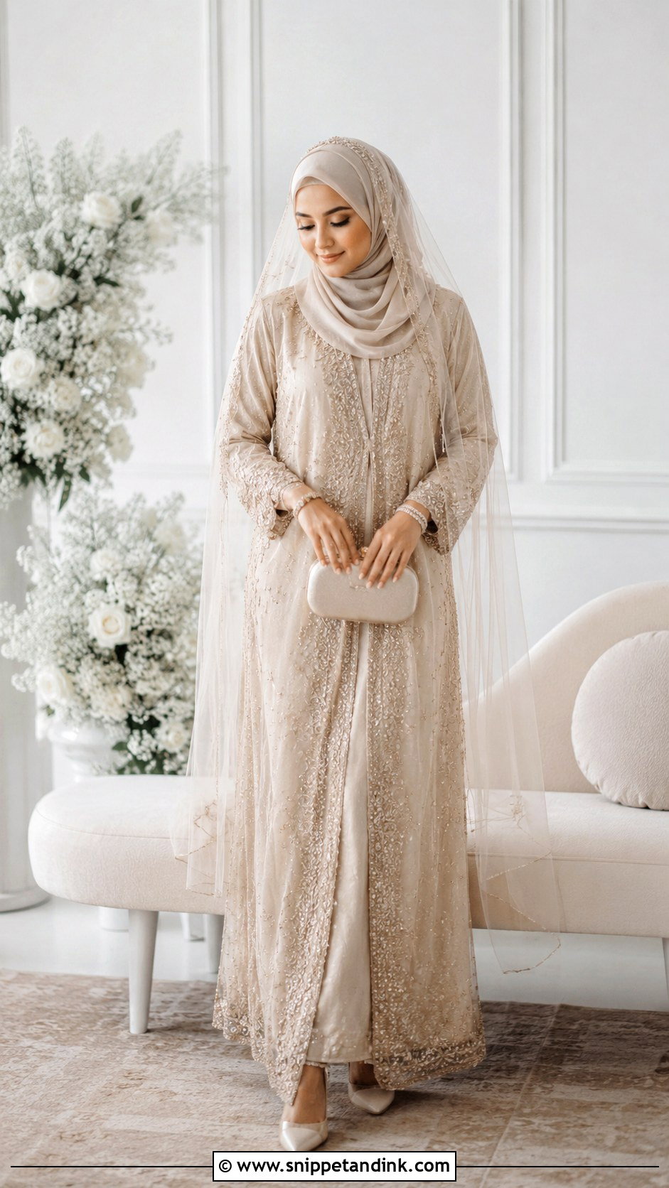 Hijab Nikah Veil With Embellished Abaya - Snippet and Ink - 25 Nikah Veil Ideas