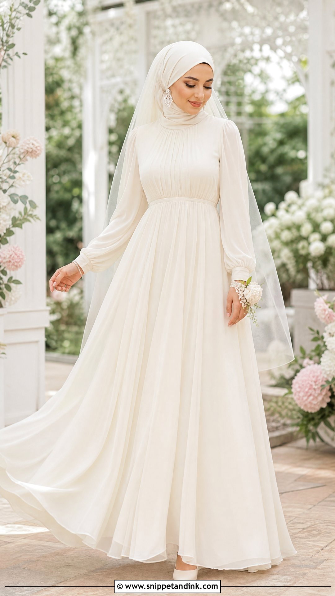 Hijabi Bridal Chiffon Empire Waist Gown - Snippet and Ink - 20 Hijabi Bridal Dress Ideas
