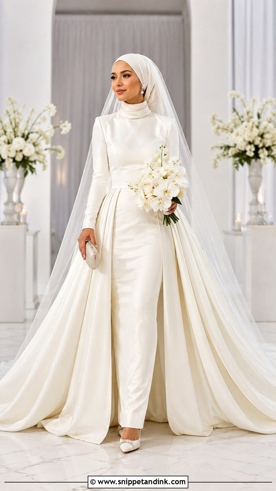 Hijabi Bridal Detachable Overskirt Gown - Snippet and Ink - 20 Hijabi Bridal Dress Ideas