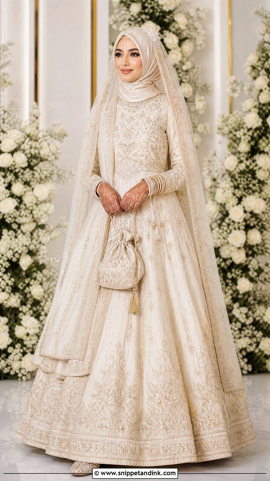 Hijabi Bridal Ivory Lehenga - Snippet and Ink - 20 Hijabi Bridal Dress Ideas