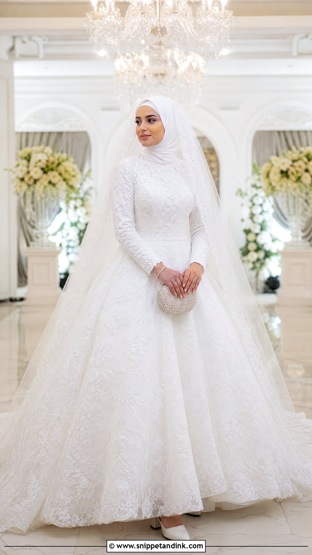 Hijabi Bridal Lace Ball Gown - Snippet and Ink - 20 Hijabi Bridal Dress Ideas