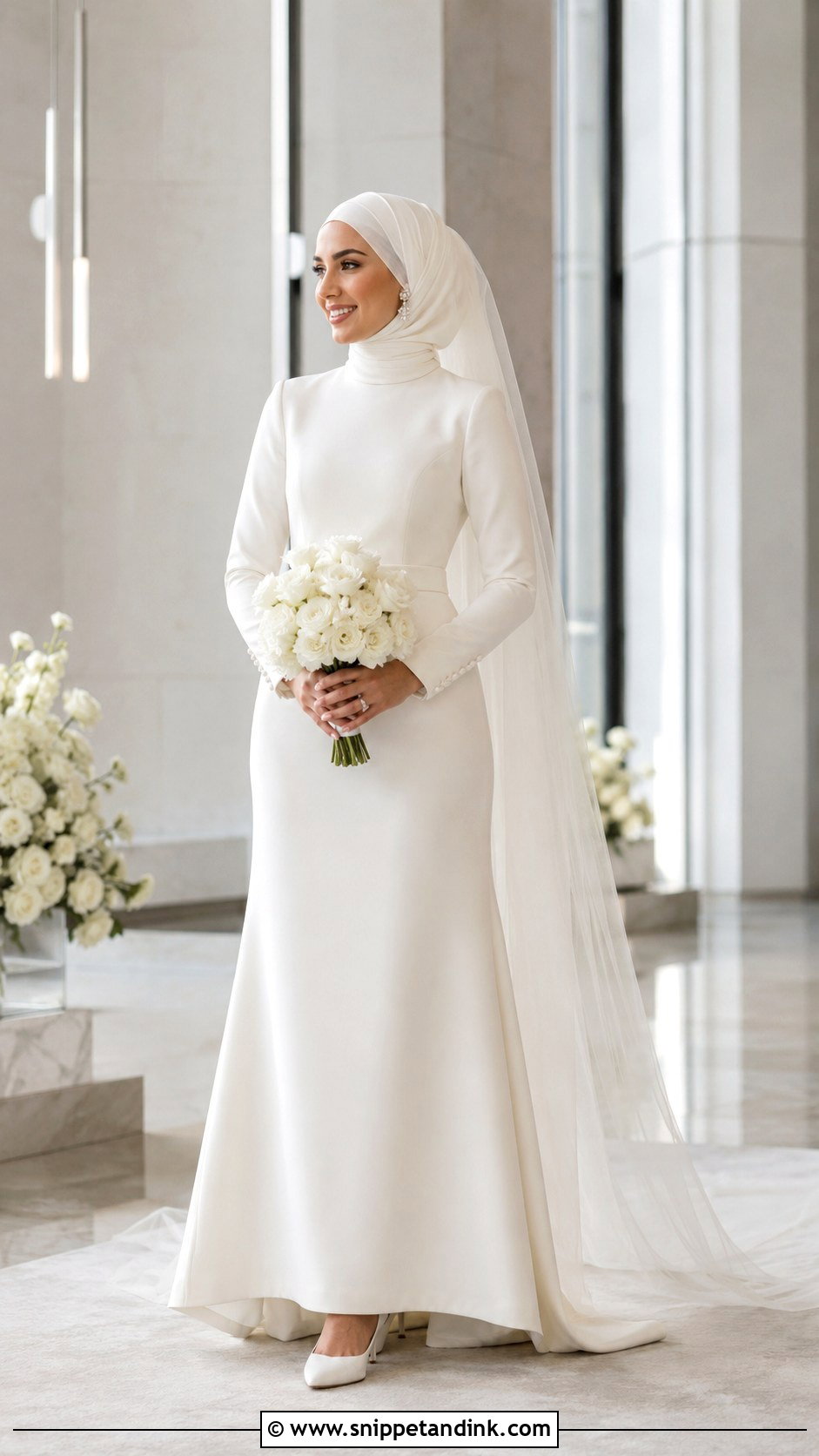 Hijabi Bridal Minimalist Crepe Gown - Snippet and Ink - 20 Hijabi Bridal Dress Ideas
