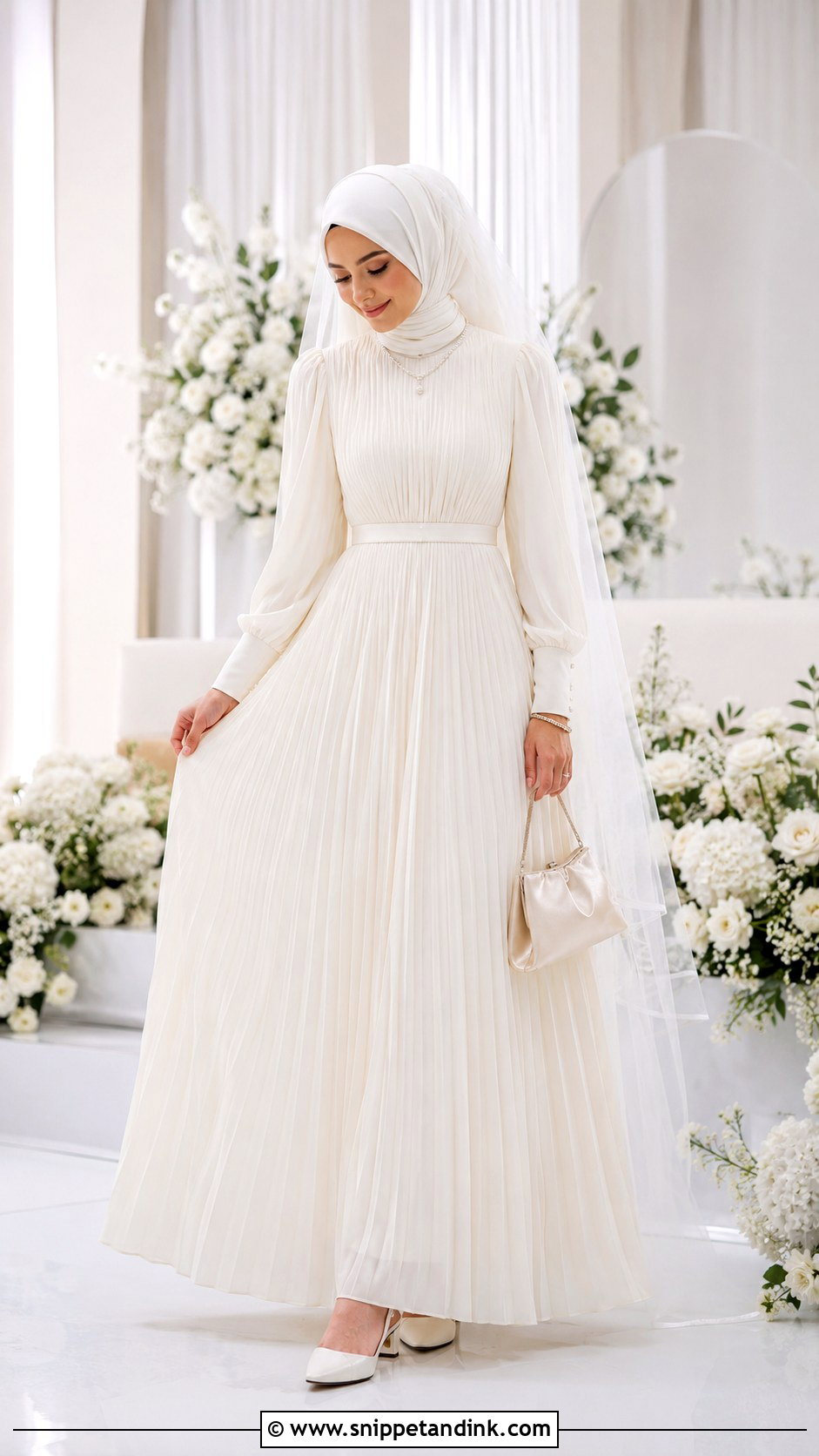 Hijabi Bridal Pleated Gown - Snippet and Ink - 20 Hijabi Bridal Dress Ideas