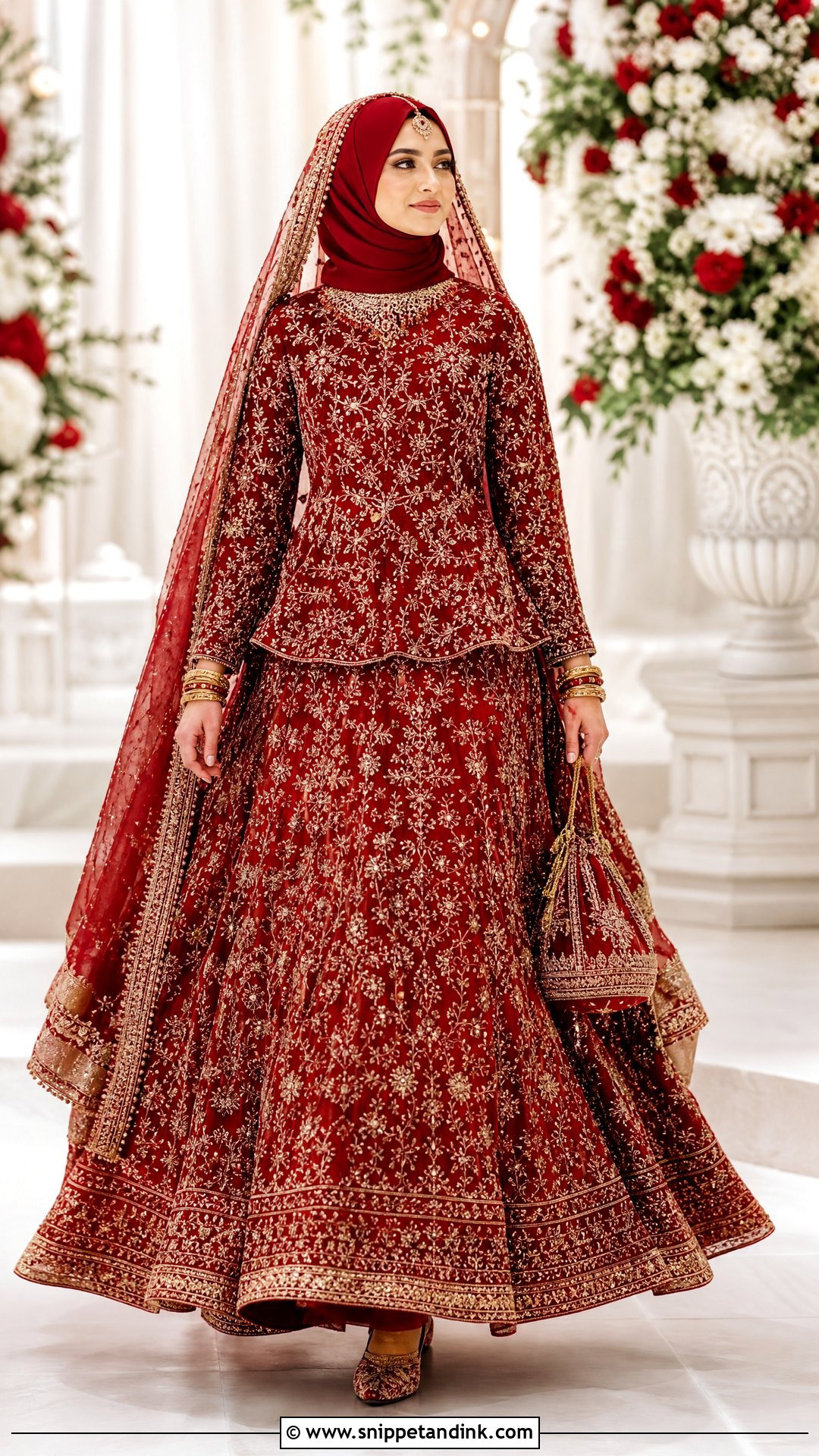 Hijabi Bridal Red Lehenga - Snippet and Ink - 20 Hijabi Bridal Dress Ideas