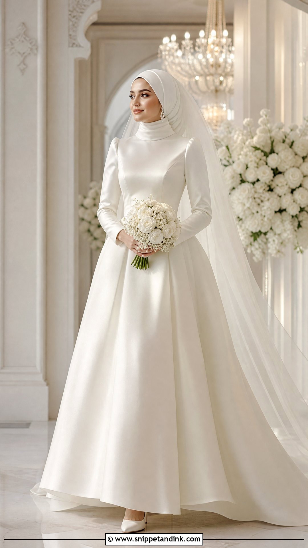 Hijabi Bridal Satin A Line Gown - Snippet and Ink - 20 Hijabi Bridal Dress Ideas