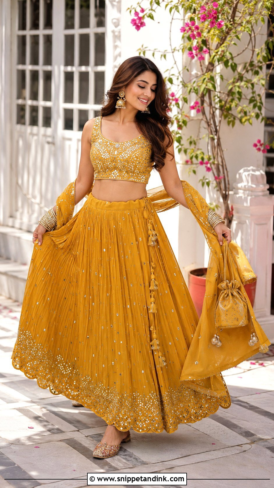 Holding The Lengha Skirt Pose - Snippet and Ink - 20 Lengha Pose Ideas