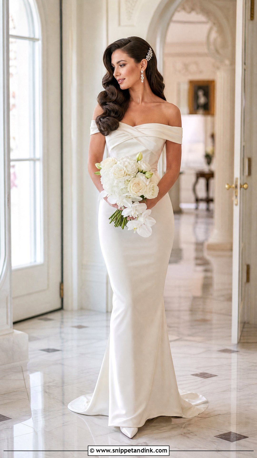 Hollywood Waves for Off the Shoulder Wedding Dress - Snippet and Ink - 25 Off the Shoulder Wedding Dress Hairstyle Ideas
