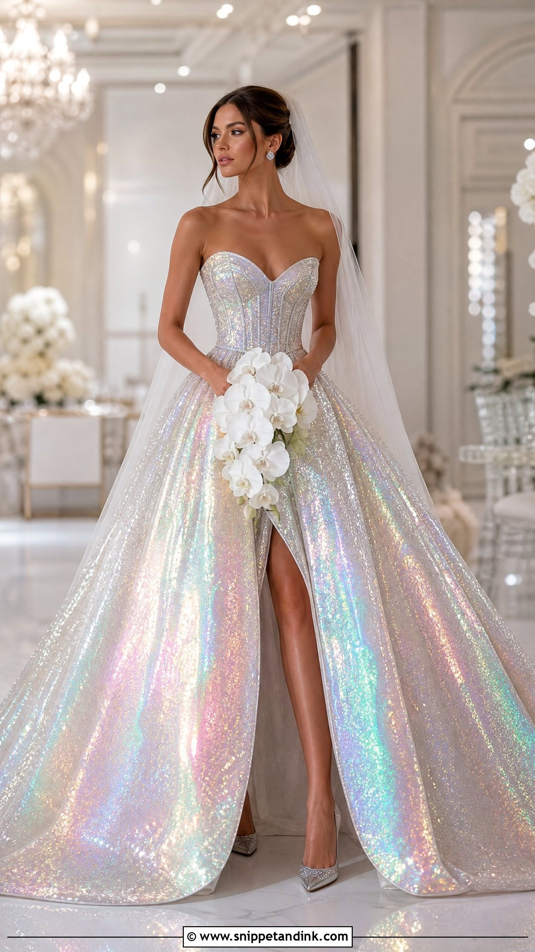 Holographic Sequin Ball Gown Wedding Dress - Snippet and Ink - 25 Iridescent Wedding Dress Ideas