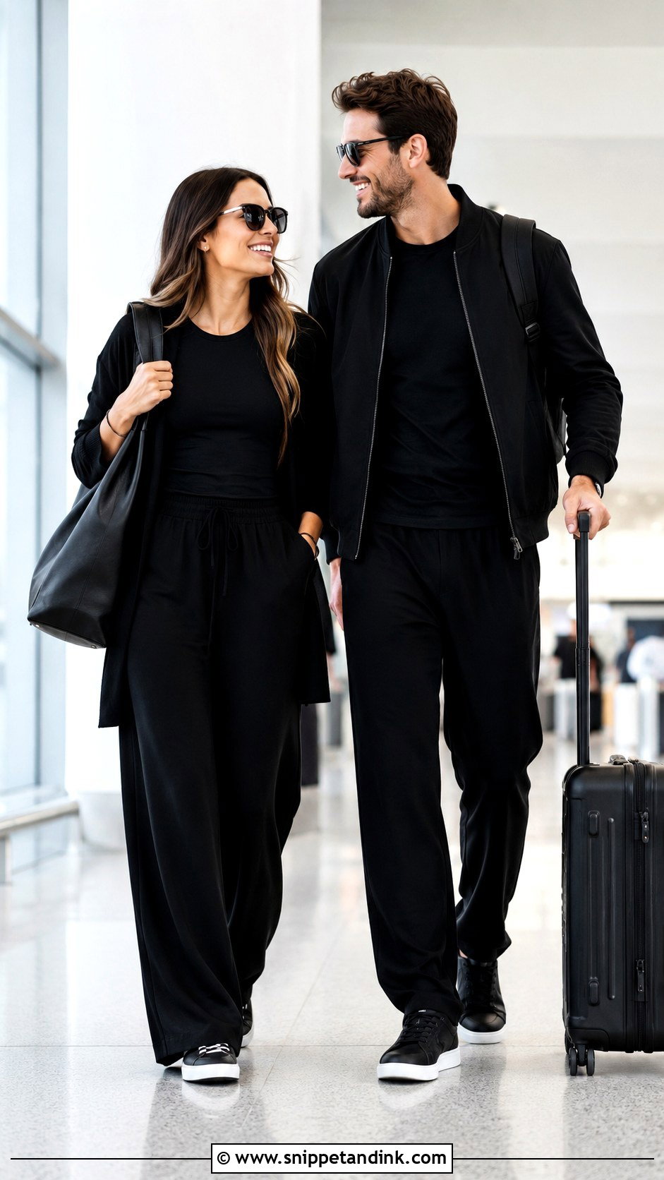 Honeymoon All Black Travel Outfits - Snippet and Ink - 25 Honeymoon Couple Outfits
