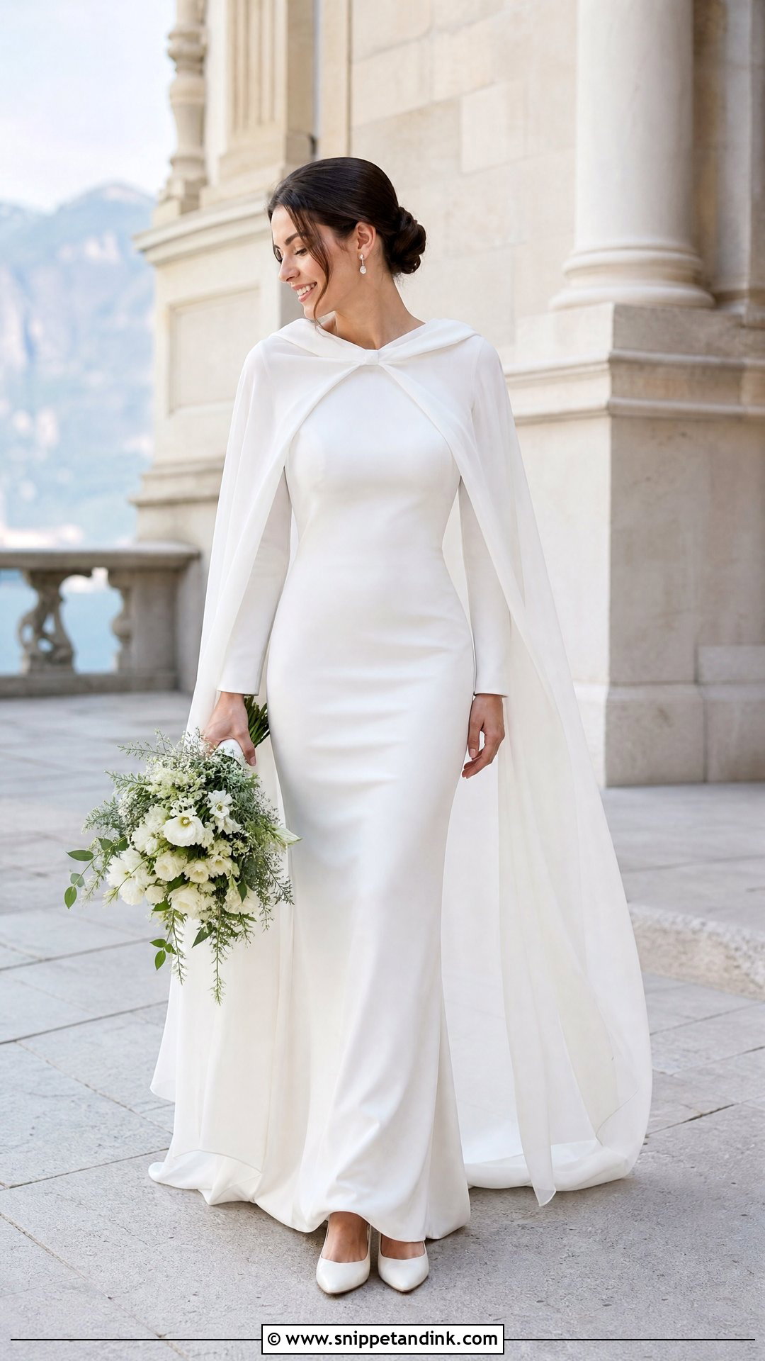 Hooded Capelet With Long Sleeve Wedding Dress - Snippet and Ink - 20 Wedding Dress Capelet Ideas