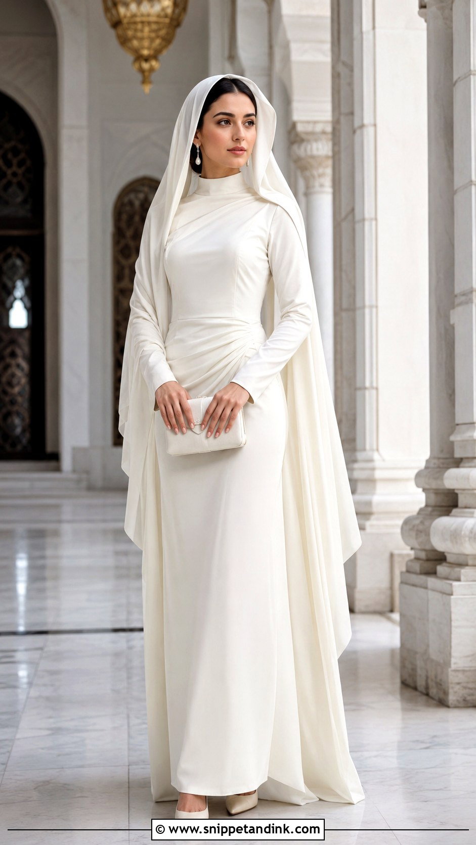 Hooded Silk Veil With High Neck Gown - Snippet and Ink - 20 Silk Veil Ideas