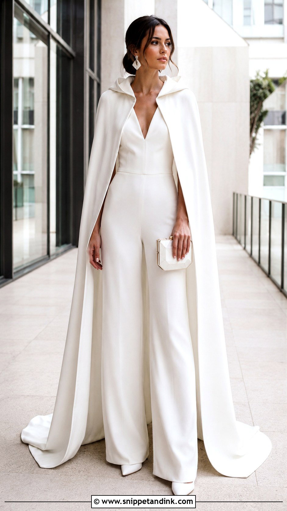 Hooded Wedding Cape With Bridal Jumpsuit - Snippet and Ink - 20 Wedding Cape with Hood Ideas