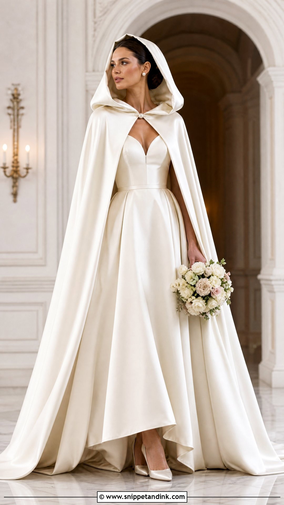 Hooded Wedding Cloak With Satin Ball Gown - Snippet and Ink - 25 Wedding Cloak Ideas