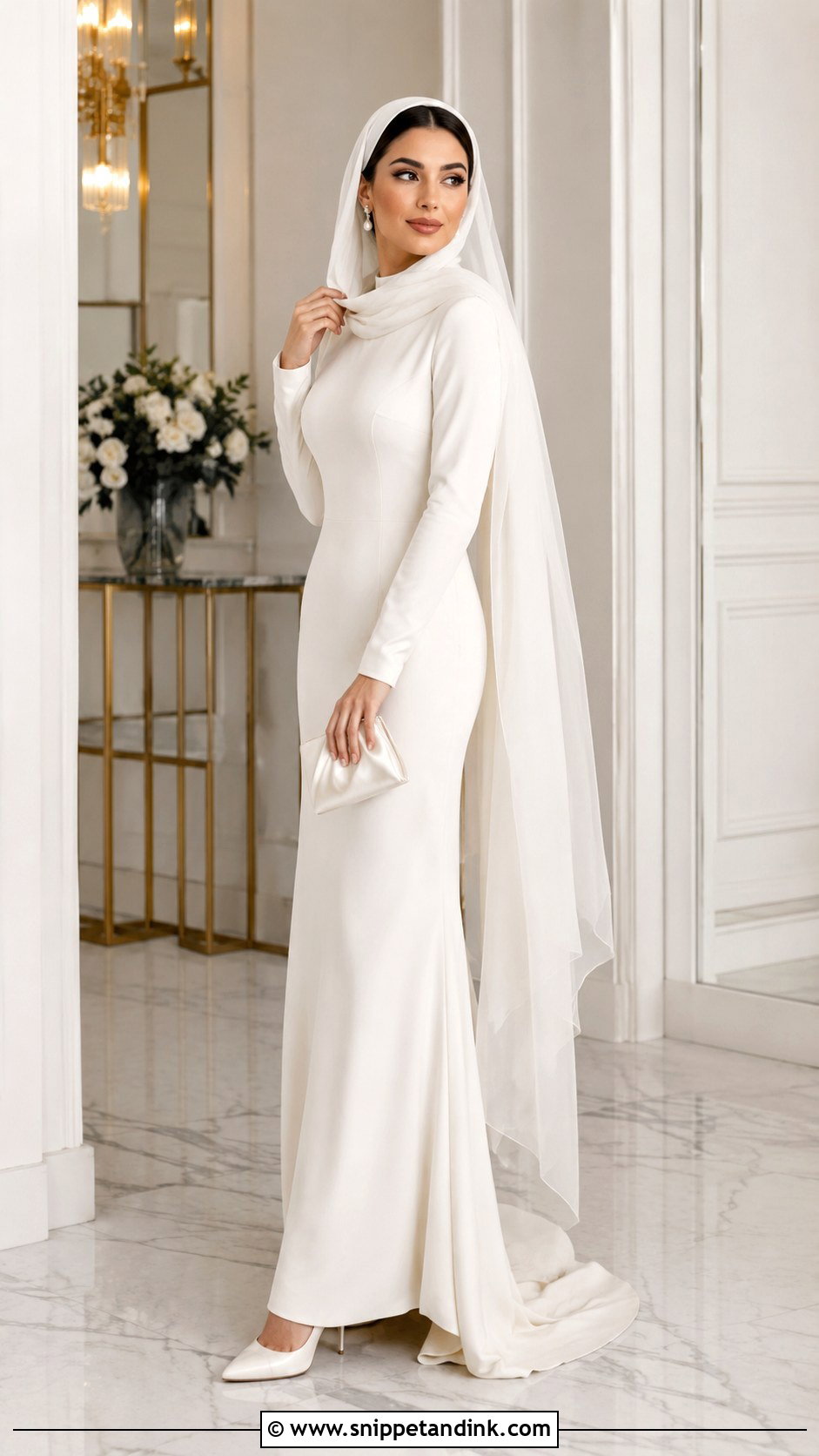Hooded Wedding Scarf With Crepe Dress - Snippet and Ink - 20 Wedding Scarf Styles