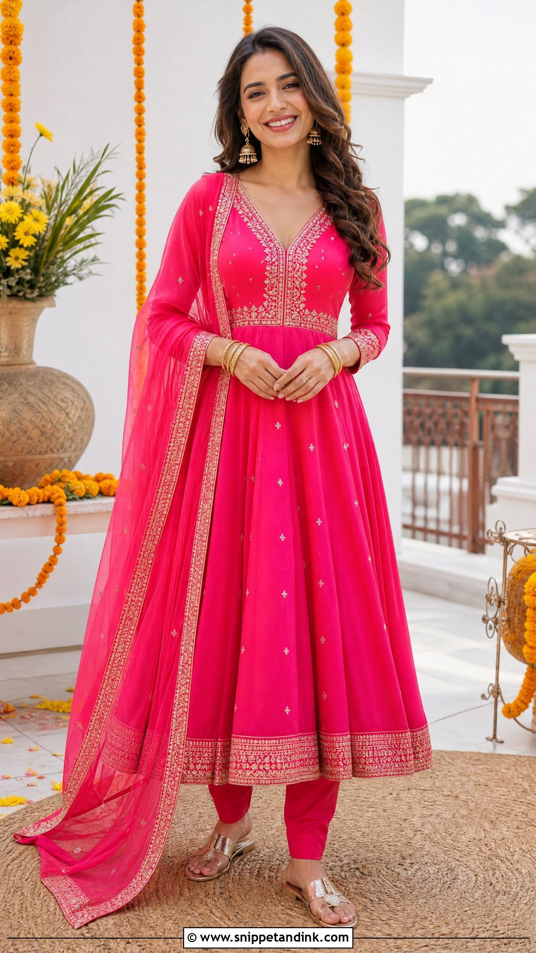 Hot Pink Anarkali Suit for Haldi - Snippet and Ink - 20 Pink Outfit for Haldi Ideas