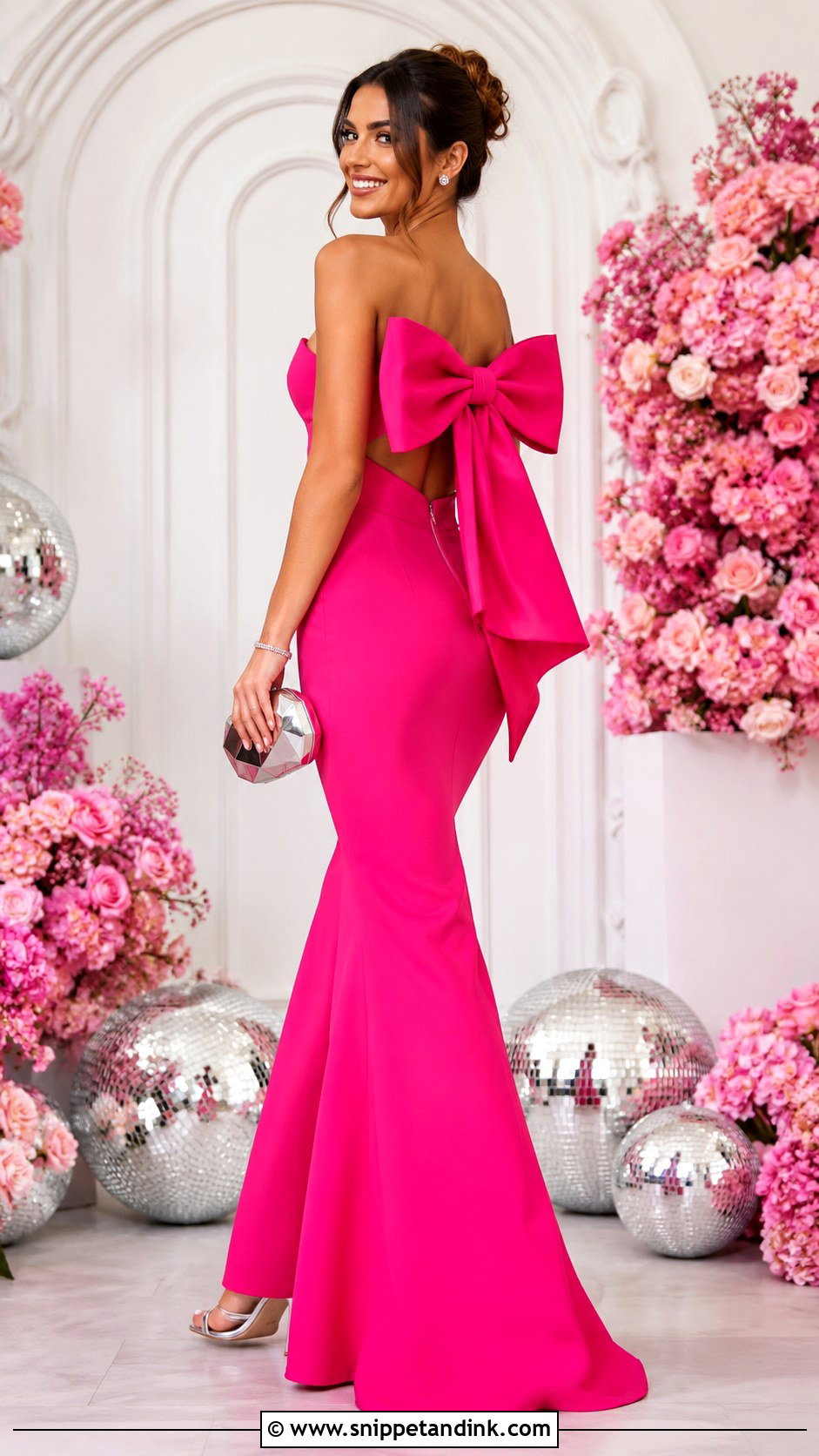 Hot Pink Bow Back Mermaid Dress - Snippet and Ink - 20 Backless Mermaid Dress Ideas