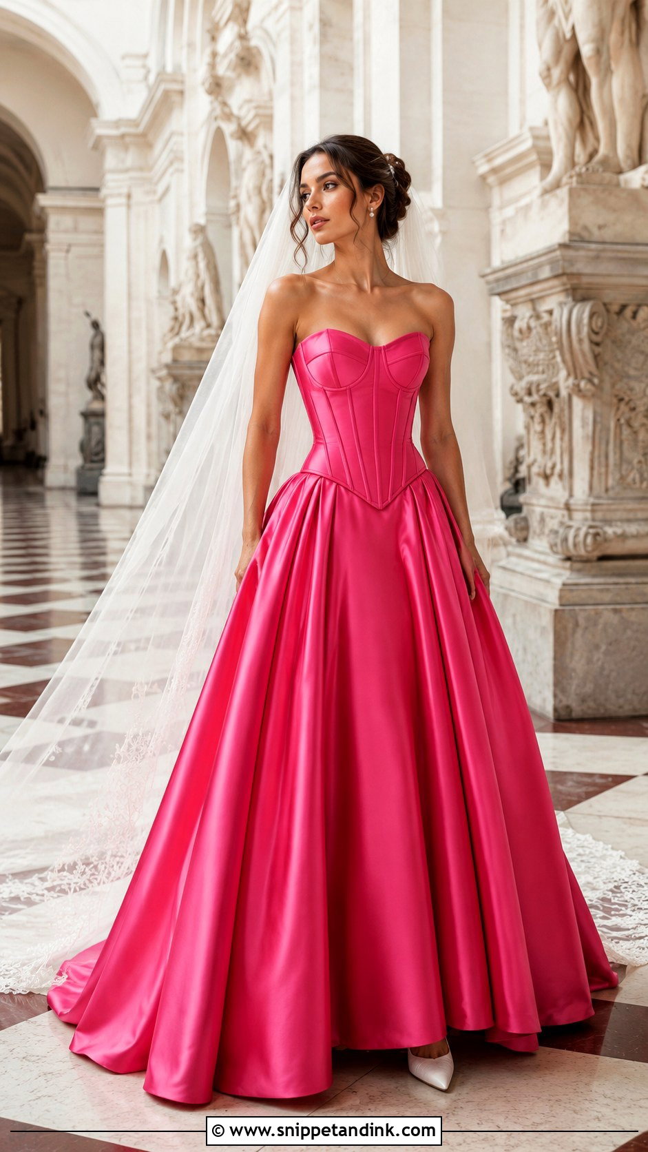 Hot Pink Corset Wedding Dress With Basque Waist - Snippet and Ink - 20 Hot Pink Wedding Dress Ideas