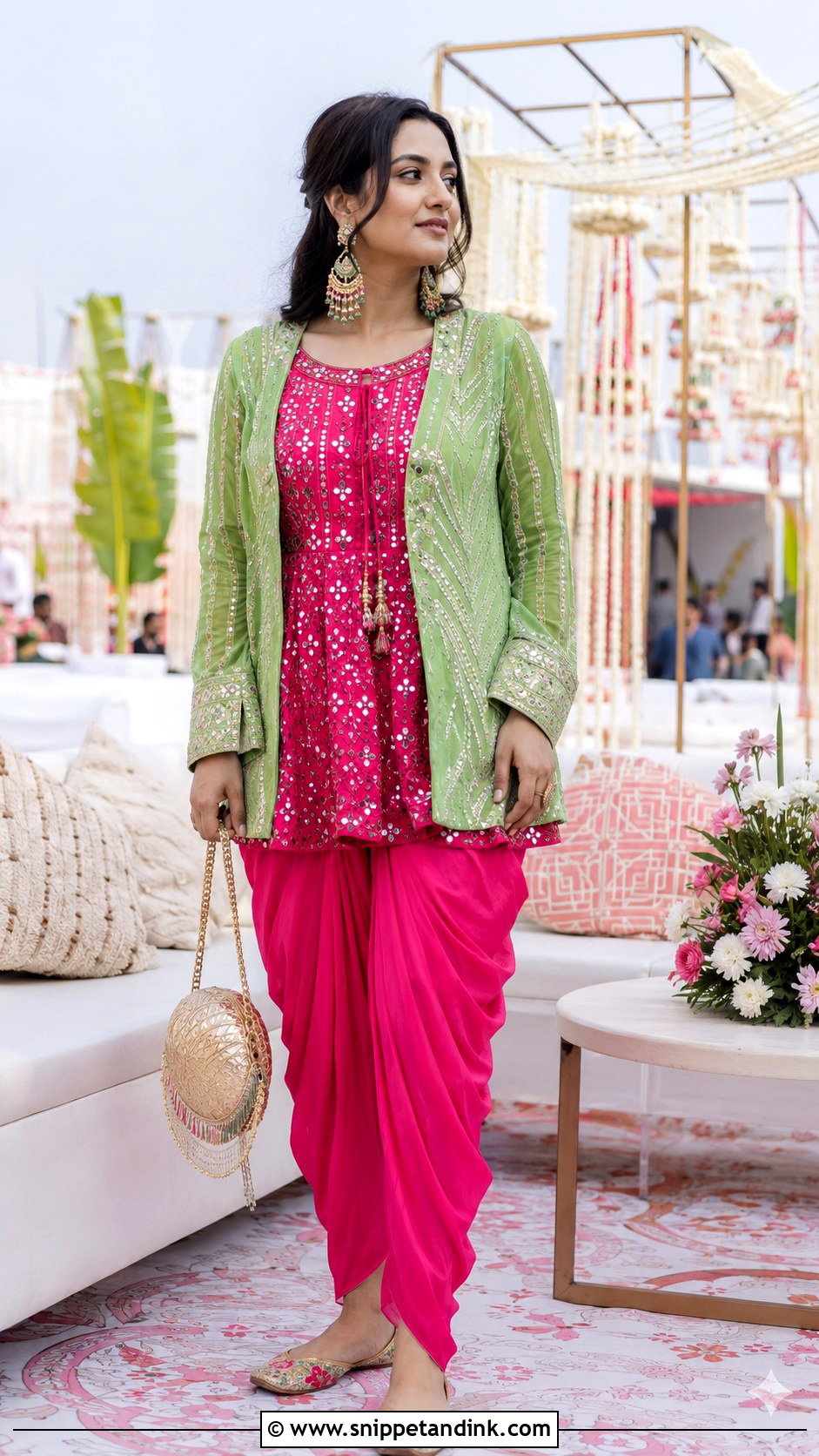 Hot Pink Dhoti Pants Mehndi Outfit - Snippet and Ink - 20 Mehndi Wedding Dress Ideas