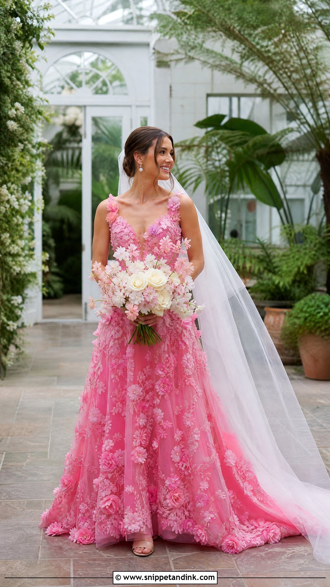 Hot Pink Floral Applique Wedding Dress - Snippet and Ink - 20 Hot Pink Wedding Dress Outfit Ideas