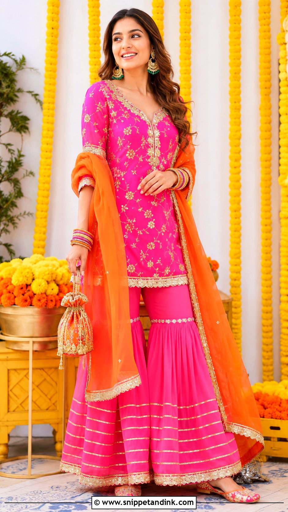 Hot Pink Gharara Mehndi Outfit - Snippet and Ink - 20 Mehndi Party Dress Ideas