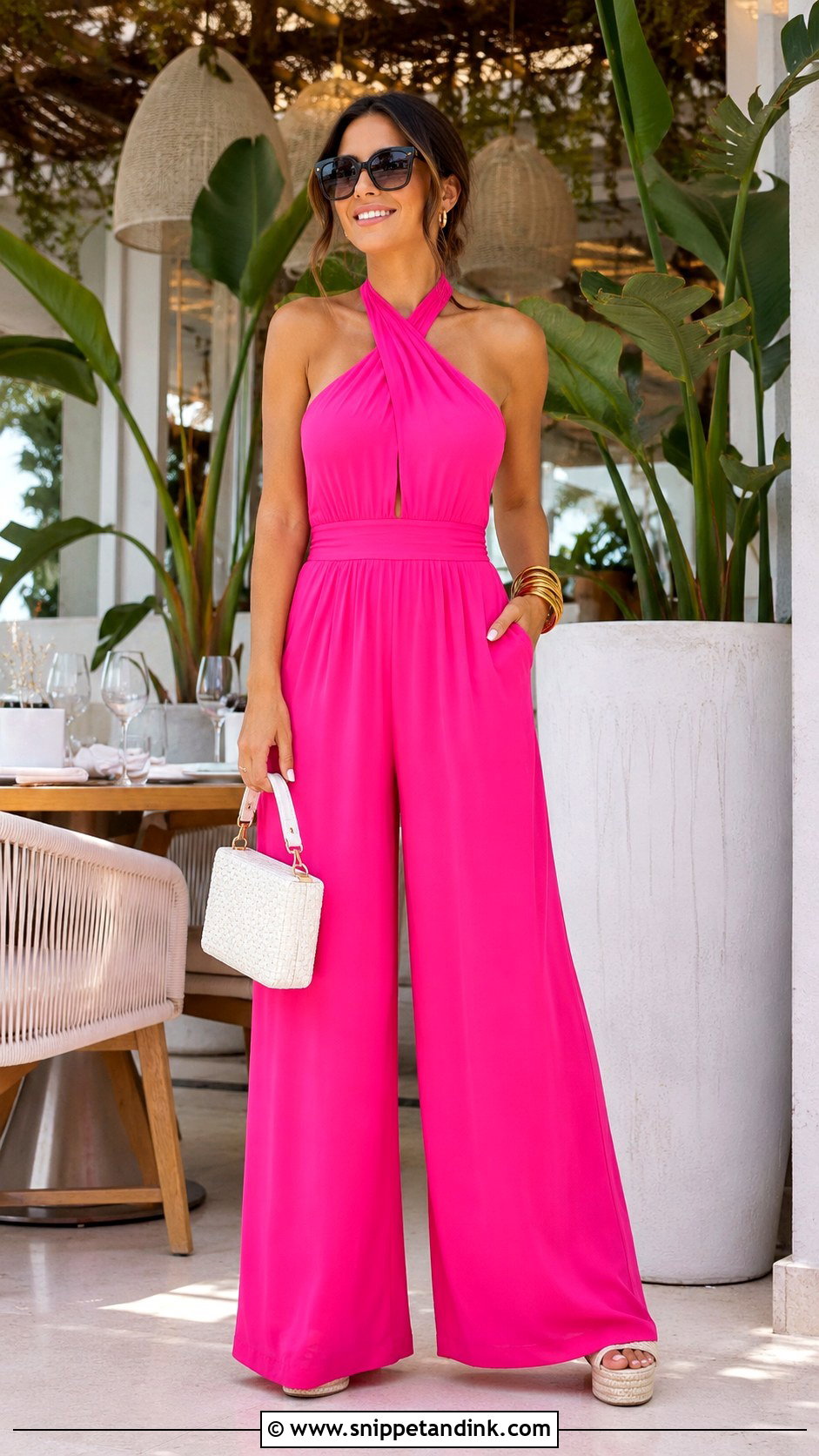 Hot Pink Jumpsuit Miami Brunch Outfit - Snippet and Ink - 20 Miami Bachelorette Party Outfits