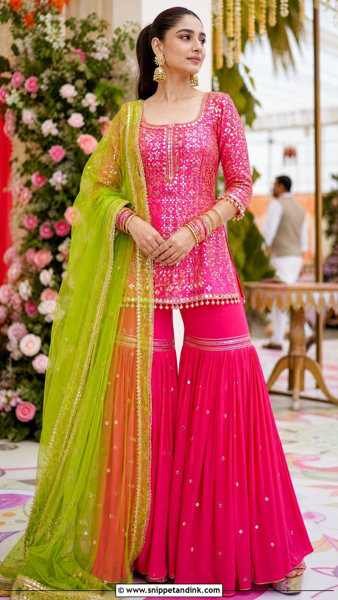 Hot Pink Mehendi Sharara - Snippet and Ink - 20 Pink Mehendi Outfit Ideas