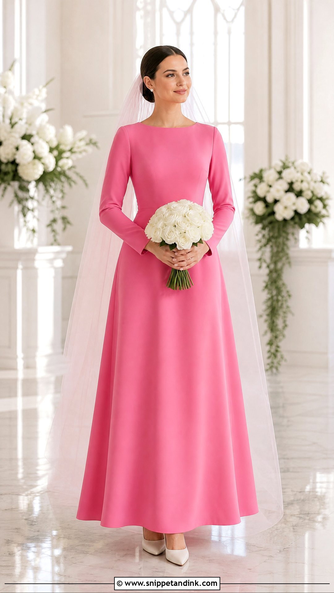 Hot Pink Modest A Line Wedding Dress - Snippet and Ink - 20 Hot Pink Wedding Dress Outfit Ideas